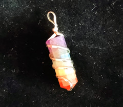 Rainbow Chakra Crystal Wire Wrap Silver Spiral Pendant Handmade Necklace CHARGED