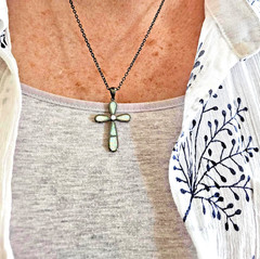 Resin Fire Opal Cross Necklace – Custom Length Chain -Gunmetal Black Pendant