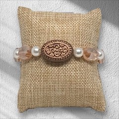 Handmade Bracelet Elegant Champagne & White Glass Pearls Stretchy Statement