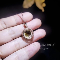 Rose Gold Peridot Necklace Sterling Silver Round Sunshine Large 4 CT Lab Green