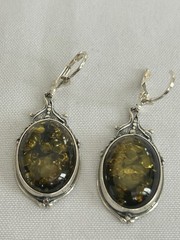 LARGE Green BALTIC AMBER Drop Leverback Earrings 925 STERLING SILVER 9.1 grams