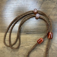 Natural Carnelian Agate Round Pendant Woven Cord Necklace With Barrel Beads