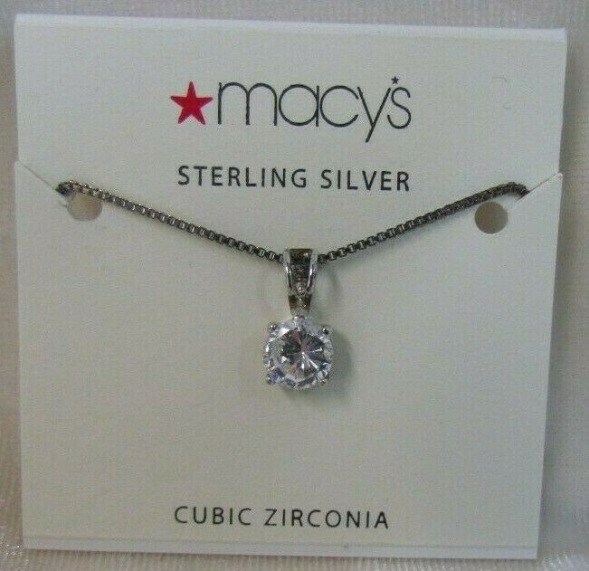 Sterling Silver Fancy Cut Solitaire Necklace with Cubic Zirconia Stone 18″ Chain