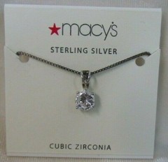 Sterling Silver Fancy Cut Solitaire Necklace with Cubic Zirconia Stone 18″ Chain