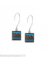 NEW JILZARA Premium Clay Beads AZTEC BLUE Square Hoop Earrings