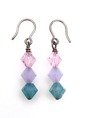 Two Pairs Of Sterling Silver Multicolor Bicone Dangle Pierced Earrings