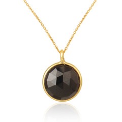 Round Black Onyx Gemstone 18k Gold Plated 925 Silver Handmade Chain Pendant
