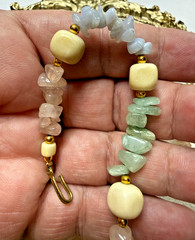 Retro 1980’s MOP Inlay Bold Necklace & Earring Set Colorful Pastel Chunky Lucite
