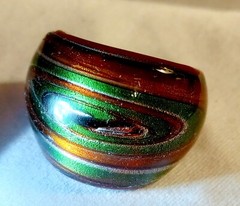 Murano Italy Glass Dome Ring sz 7 Hand Made Autumn Colors Gold Infused Statement