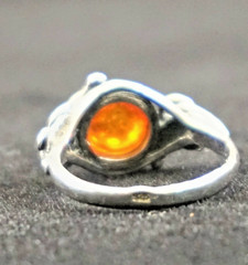 Amber In Sterling Silver Ring, Genuine A grade Cognac Color Amber Round Cabochon