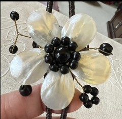 Cuff Bracelet Womens Handcrafted Natural Stone Flower Mother of Pear Glam Gift