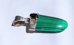 Malachite Tongue Shaped Pendant Onyx Cabochon Sterling 90s Crystal Jewelry