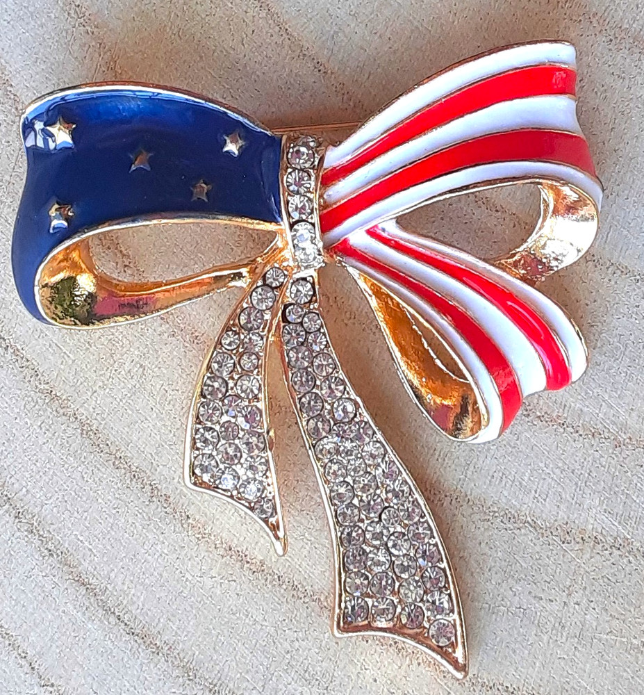 STARS STRIPES American Flag BROOCH Faceted crystals GOLD TONE color #BR41