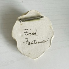 Fired Fantasies Handmade Clay Brooch Sea Goddess Mermaid Ocean Shell Signed