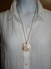 28″ Long Necklace with 1 3/4″ across Carved Mother Of Pearl Koi Fish Medallion