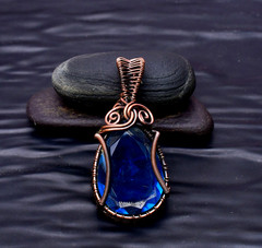 London Blue Topaz Gemstone copper wire wrapped Handmade pendant Jewelry 2.51″