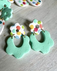 Handmade Polymer Clay Earrings Handcrafted Artwork Dotted Floral Polka Dots