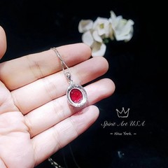 Large Oval Red Ruby Necklace – 5 CT White Gold Sterling Silver Gemstone Halo