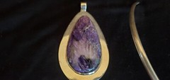 Teardrop Purple Stone Pendant 925 Sterling Silver Collar 4.0 oz total weight