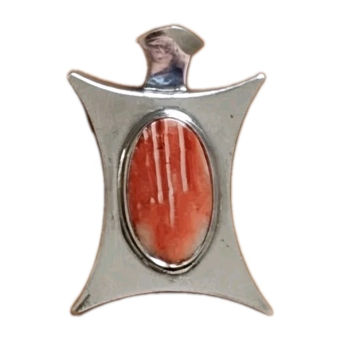 Vintage Modernist 950 Fine Silver Large Orange Spiny Oyster Shell Drama Pendant