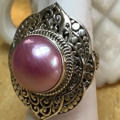 Mabe Pink Pearl Ring (Sz6) Bali Legacy Collection. Setting-925 Sterling Silver