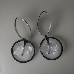 Artisan Bunny Carved Crystal Sterling Silver Dangle Earrings 2 1/4” L