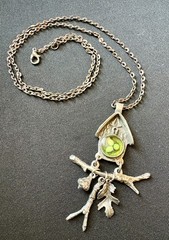 Laurie Leonard Bird Nest Eggs Pendant 1.25in Pewter Miniature Art Reproduction