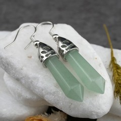 Natural Green Aventurine Crystal Gemstone Teardrop Dangle Drop Earrings Silver