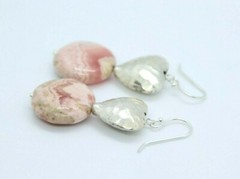Rhodochrosite Pink 16mm Coin Gemstone 925 Sterling Silver Earrings 1 3/4″ Heart