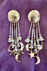 TABRA 14k Gold-Fill Embossed Moon & Stars Rose Quartz Pearl Chandelier Earrings