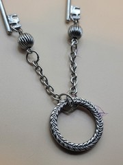Artisan hand crafted silver antique style key link charm Necklace fancy Ring