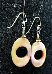 Earrings Natural Mother of Pearl Drop Dyed Beige Artisan Beachy Boho Handcrafted