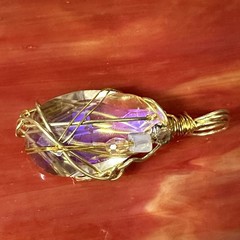 Pendant Prism Glass Crystal Faceted Beaded Wire Wrapped Handmade Necklace 0815