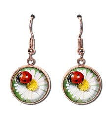 Ladybug Daisy Flower Nature Lovers – Handmade Resin Dangling Earrings 16MM SIZE