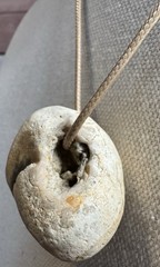 Natural Irish Fairy Hag Stone Pendant On Cord Necklace 16” Good Fortune & Luck