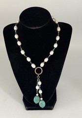 VINTAGE SUNDANCE CATALOG STERLING SILVER TURQUOISE FRESHWATER PEARL NECKLACE