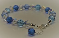 Blue Color Bracelet made with Crystal Elements 8mm round & bicone Silver