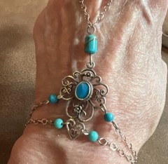 Bracelet Ring Chained Slave Bracelet Sterling Turquoise FREE Size