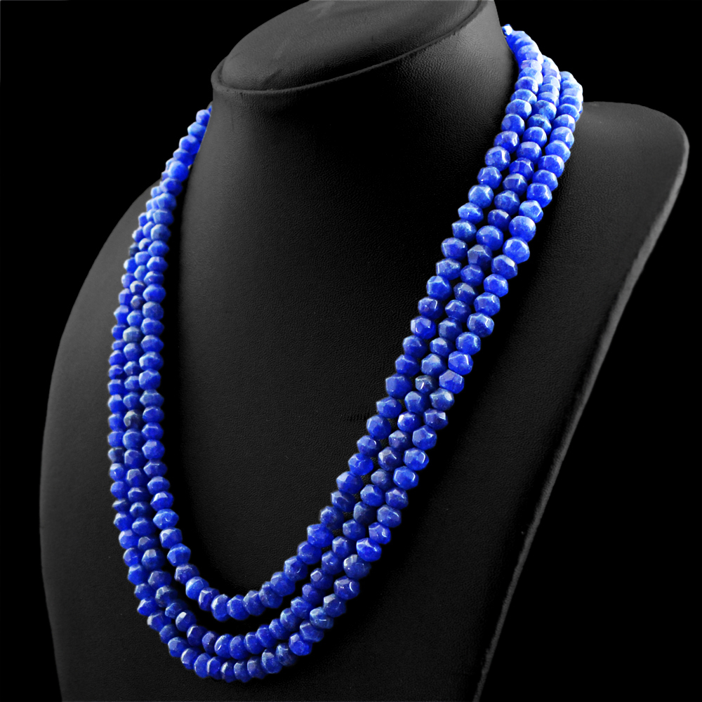 397.00 CTS EARTH MINED ENHANCED BLUE SAPPHIRE ROUND FACETED BEADS NECKLACE (RS)