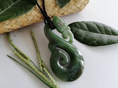 New Zealand Jade Greenstone Paua Manaia large size pendant 73mm L x 30mmW Unisex