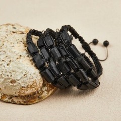 Natural Raw Five Black Tourmaline Beaded Crystal Protection Healing Bracelet