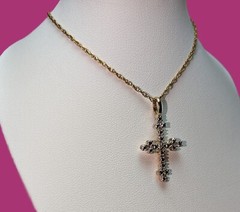Lovely Gold Vermeil Sterling Silver Diamond Accent Cross Pendant Necklace Signed