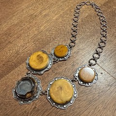 SALLY BASS Signed Artisan Sterling Silver 925 Bakelite Necklace Chain ART AS IS
