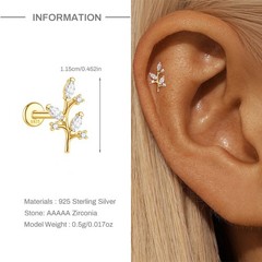 Gold Nap Earrings 925 Sterling Silver Flat Back Daith Conch Piercing Earrings