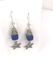 Handmade Blue Clay & Star Earrings, Silver Plated Hooks