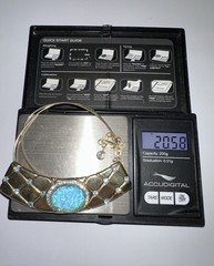 Handmade 925 Statment Necklace Faux Opal Blue / Gold Piece Signed «S.O» or «O.S»