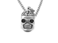 Human Skull and Brain Necklace, Handmade Anatomy Jewelry in Pewter