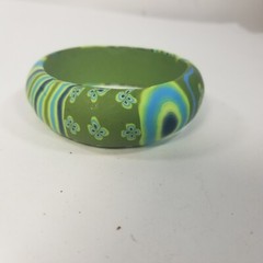 Vintage Dyed Rubber? Bangle Green Blue Yellow Floral Flowers Viva