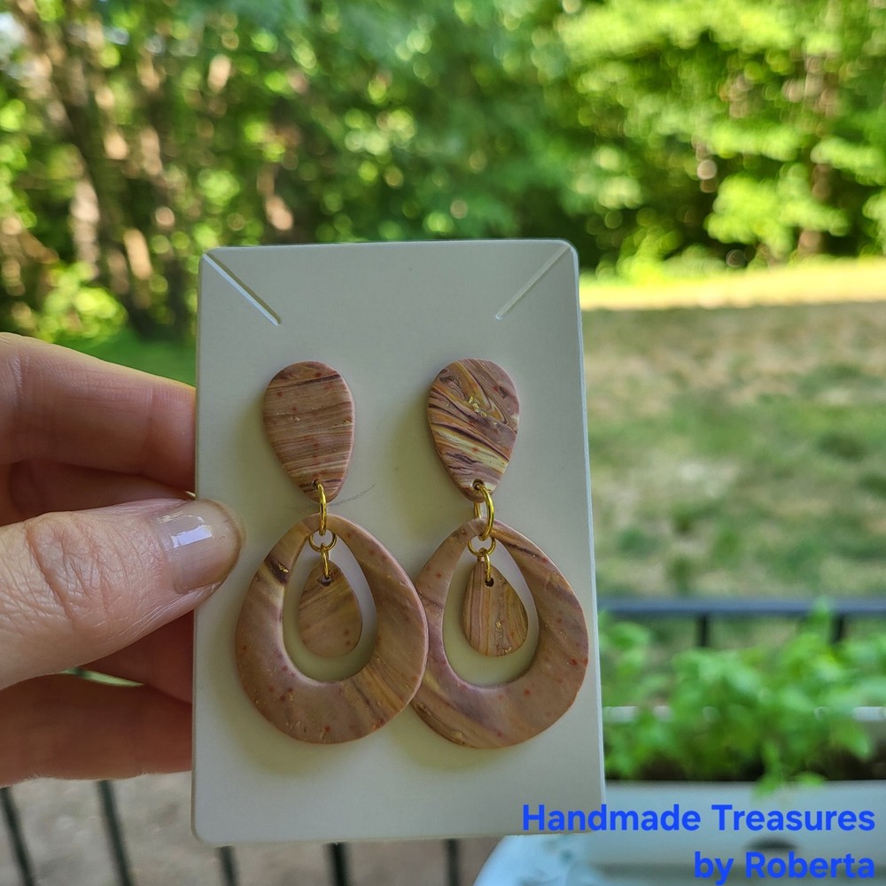 Hypoallergenic Brown and Gold Teardrop Dangle Stud Earrings