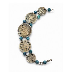 Vintage US Coin Bracelet Liberty Half Dollar Dime Boho Turquoise Statement